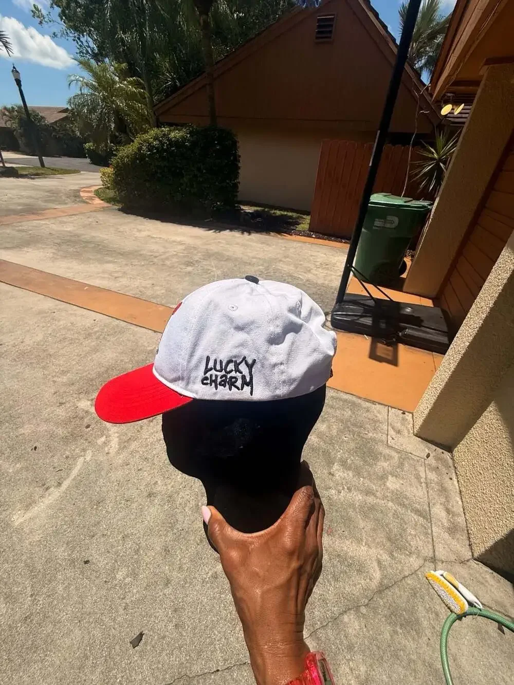 BKYS Lucky Charm Adjustable Strapback Hat White Red Bunny